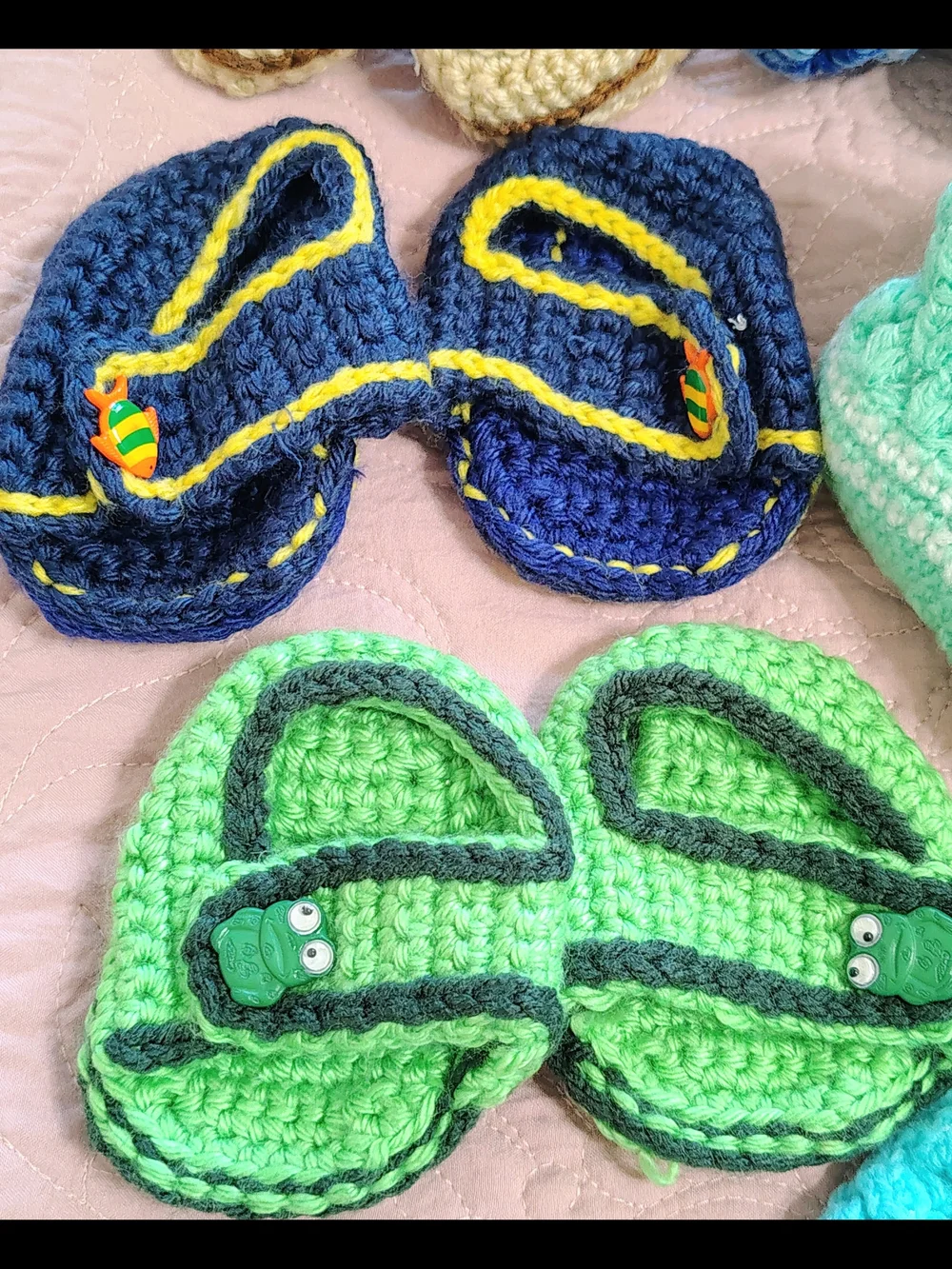 7 Handmade Crochet BABY Booties & 7 Crochet Hats Fun Designs Buttons Ties